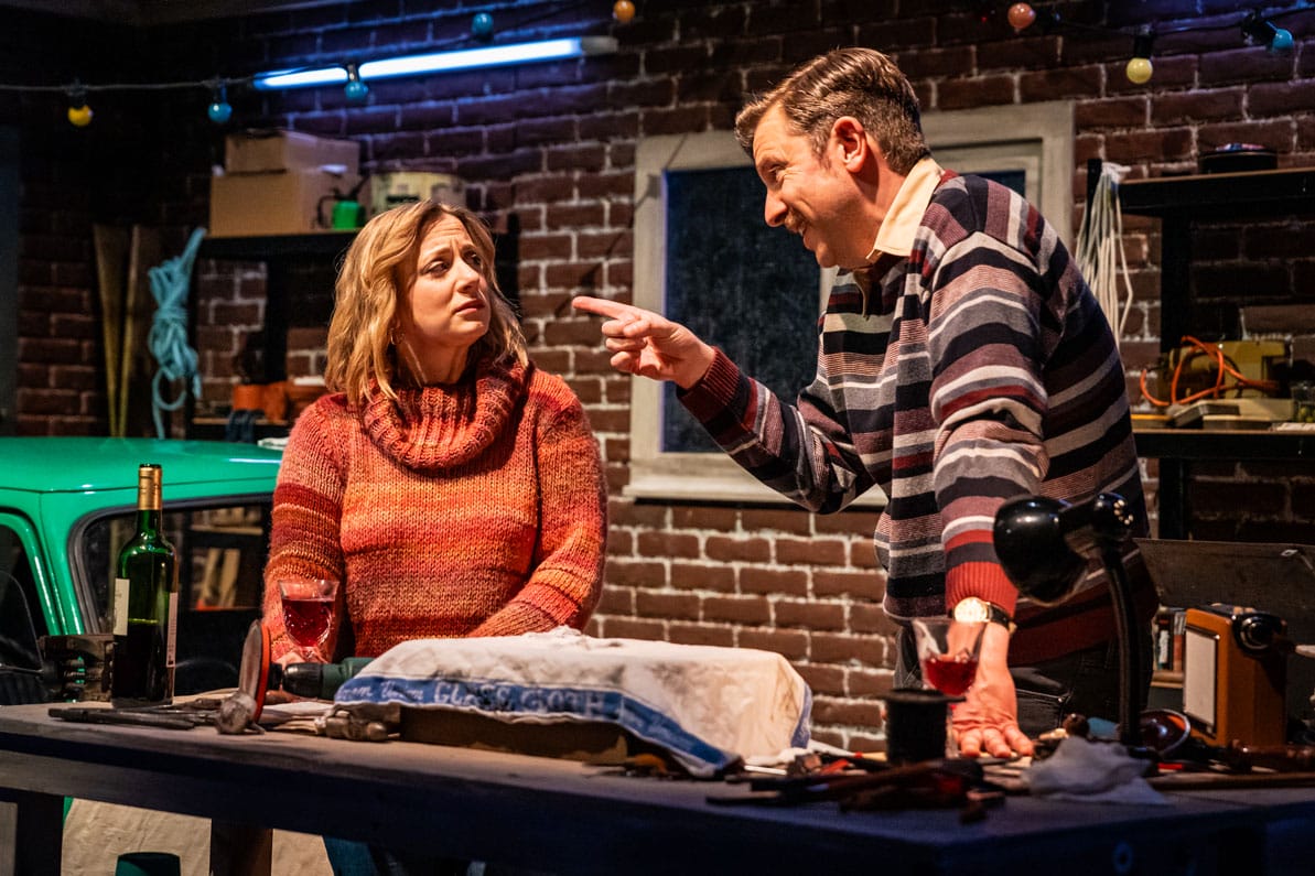 Production photo, two actors talking