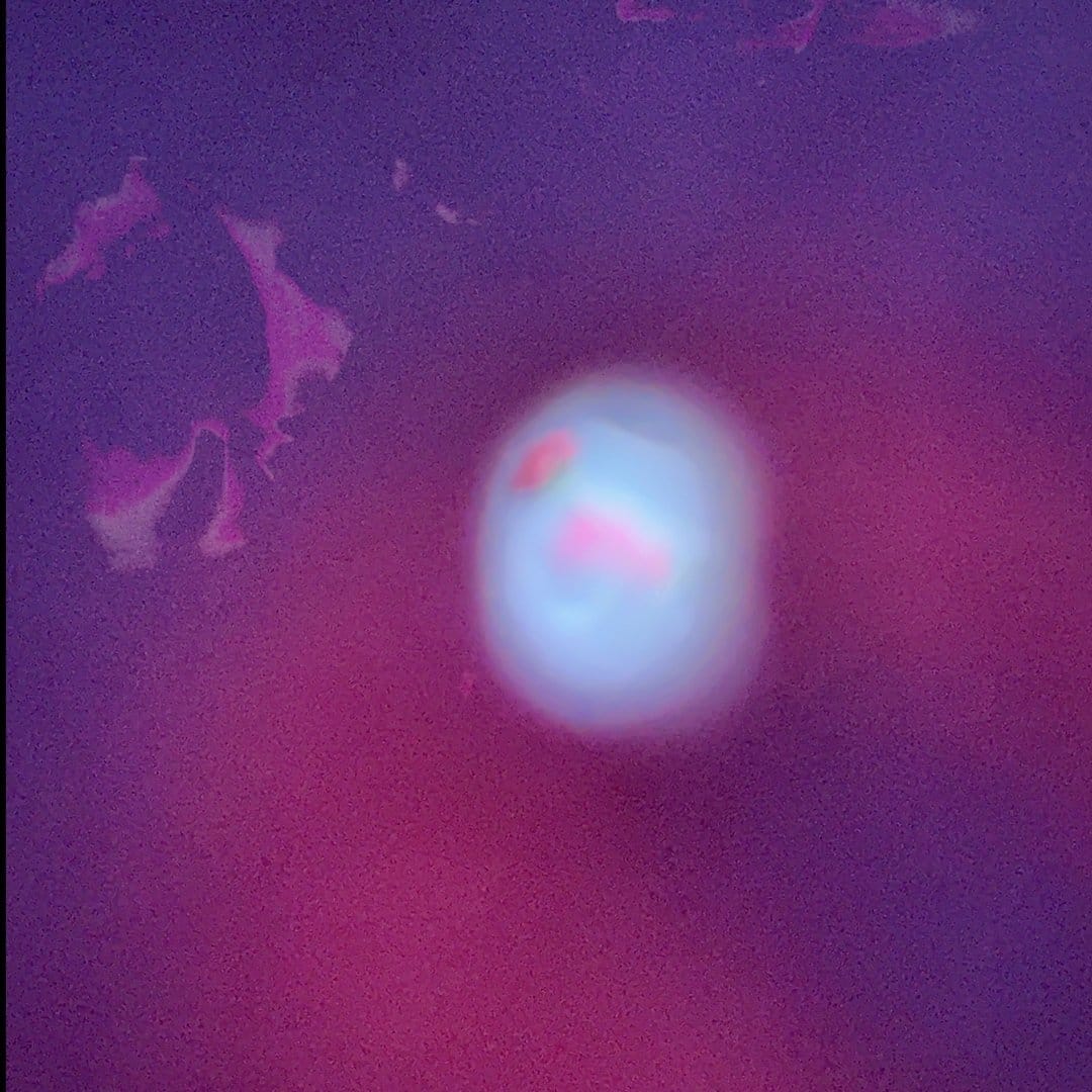 An abstract image of a glowing circle on a pink and purple background